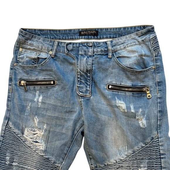 Balmain Paris T551 B658 Distressed Biker Moto Jeans, Sz W34/L31 - Picture 10 of 16
